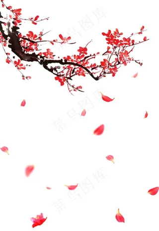 红色中国风飘落梅花花瓣图片