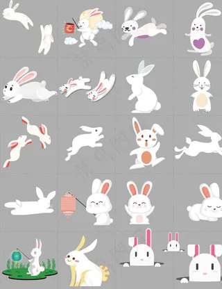 矢量卡通彩色中秋节兔子月兔图片