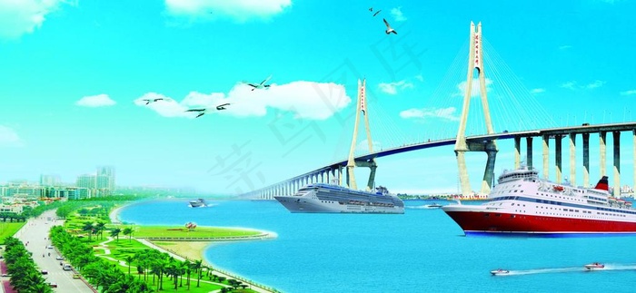 湛江海湾大桥图片(7599X3745(DPI:68))psd模版下载