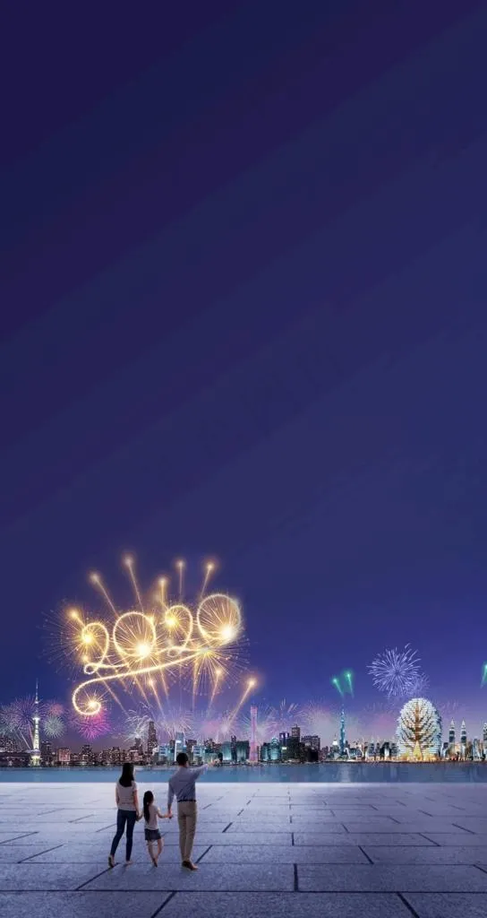 烟花城市一家人图片(3000X5333(DPI:200))psd模版下载