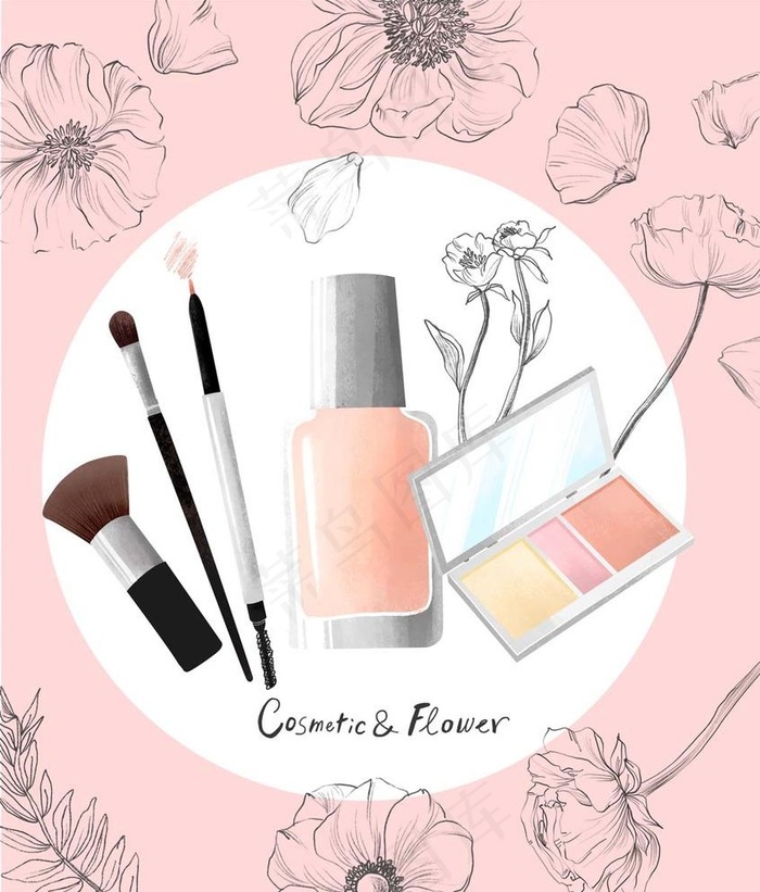 手绘花卉护肤品化妆品广告图片