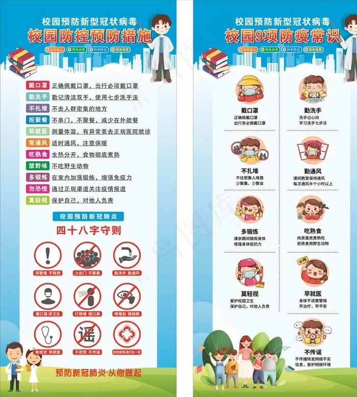 校园疫情防护展架图片cdr矢量模版下载