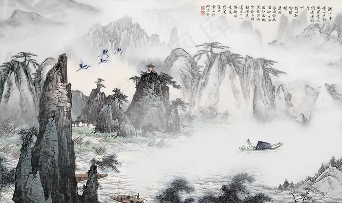 国画山水情图片(9071X5669(DPI:72))psd模版下载