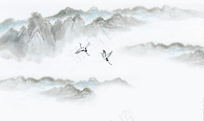 水墨山水意境抽象新中式背景墙图片