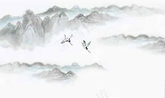 水墨山水意境抽象新中式背景墙图片