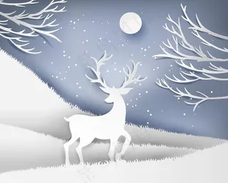 冬天 立体 麋鹿 背景墙 插画图片