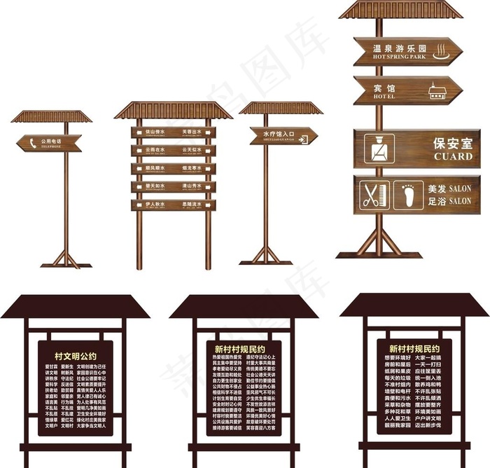 古色旅游乡村指示牌指路牌图片(210X297)cdr矢量模版下载