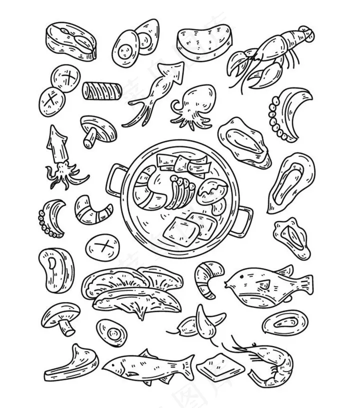海鲜线条背景图片ai矢量模版下载