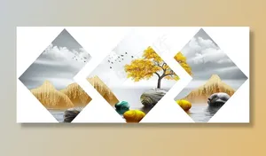 新中式金色山水石头装饰画图片