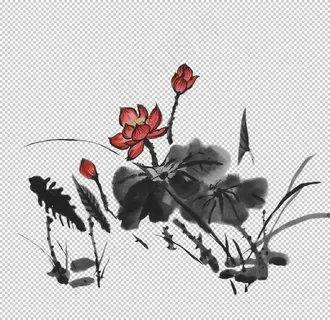 水墨荷花 粉色荷花  荷花意境图片