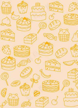 矢量手绘卡通蛋糕水果糖果线性图片