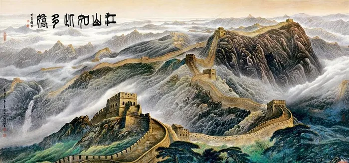 山水画 长城 背景墙图片(13607X6803(DPI:72))psd模版下载