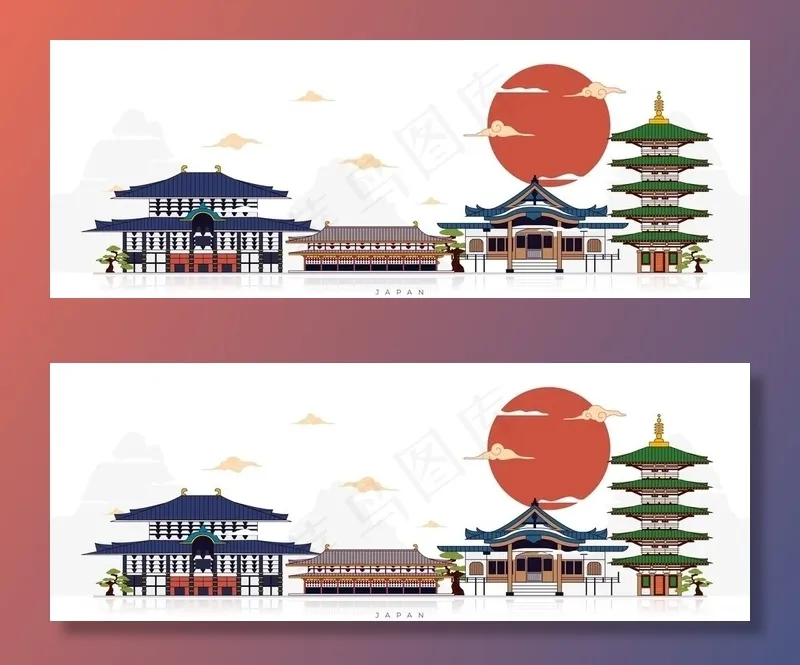 复古日式建筑插画设计图片eps,ai矢量模版下载