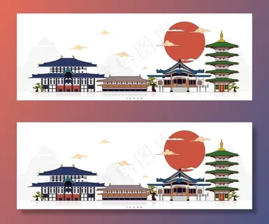 复古日式建筑插画设计图片