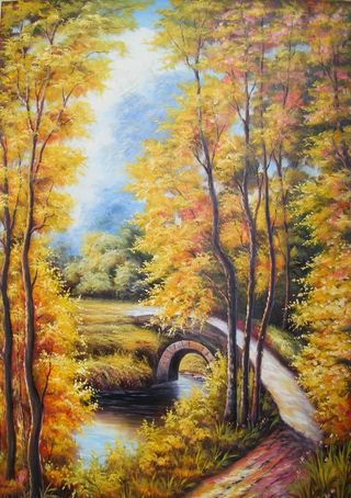 枫树林油画风景画装饰画背景墙图片