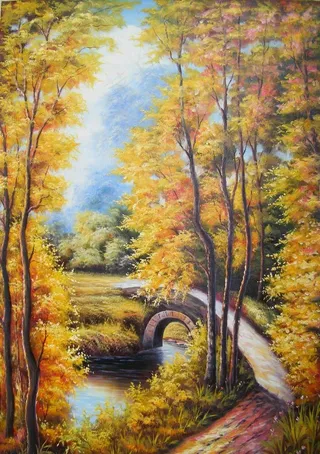 枫树林油画风景画装饰画背景墙图片