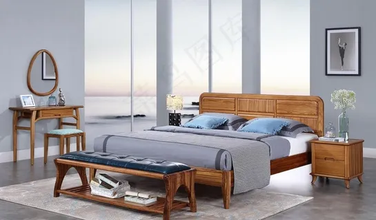实木床 北欧家具 北欧实木床图片