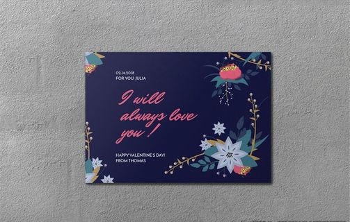 手绘鲜花背景情人节贺卡情书图片