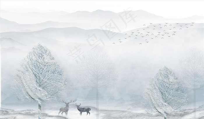 水墨山水背景墙图片