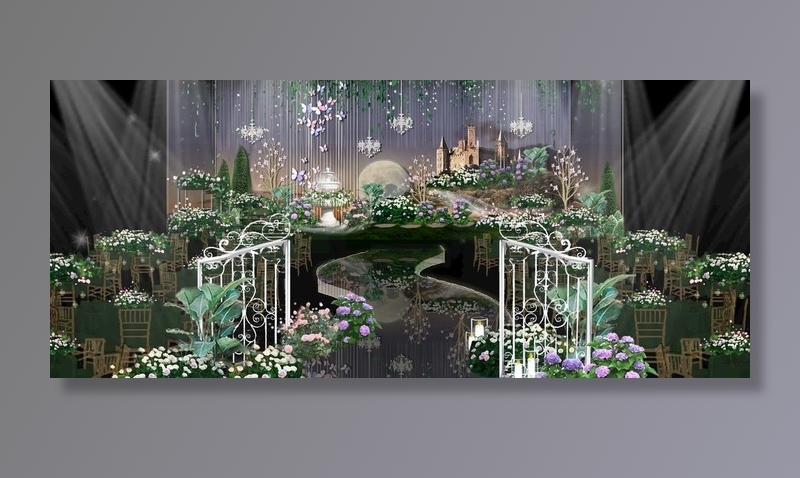 梦幻绿色森系花园婚礼效果图设计图片(5090X2328(DPI:300))psd模版下载