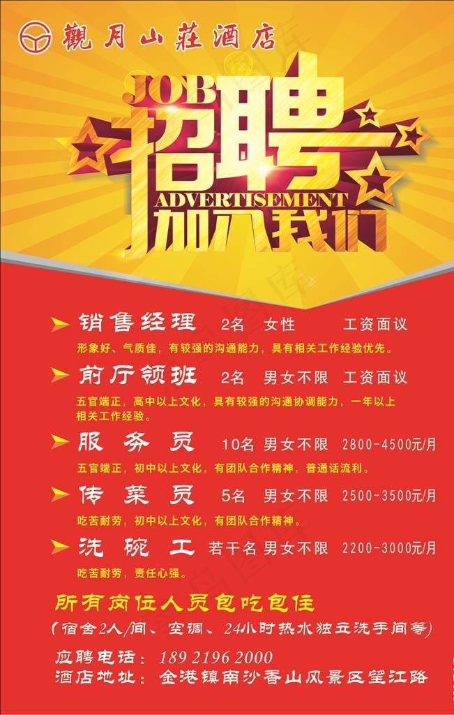 酒店招聘海报图片cdr矢量模版下载