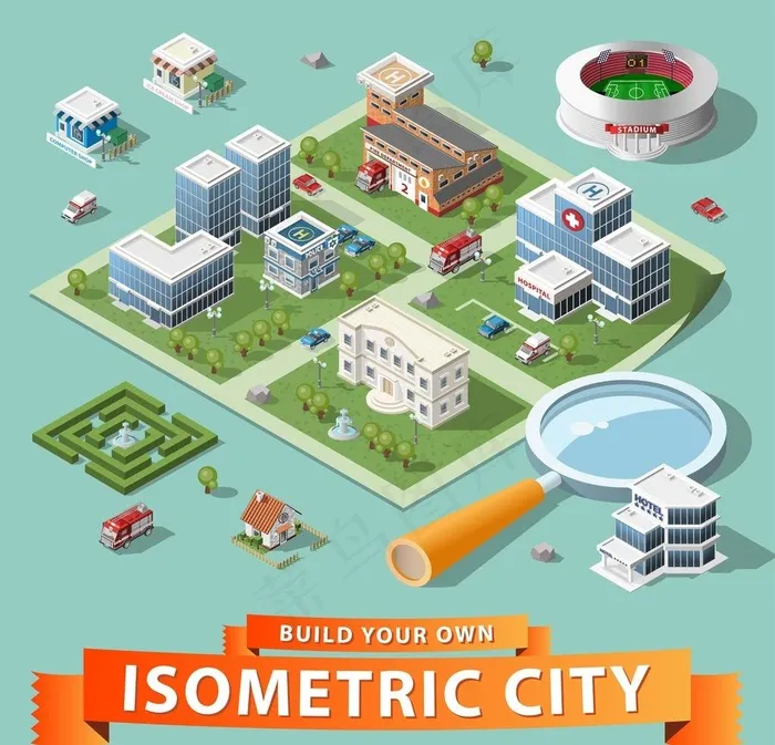 扁平化建筑大楼图片eps,ai矢量模版下载