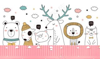 卡通可爱动物背景墙图案图片