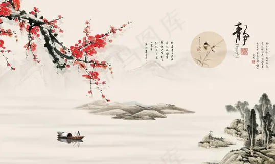 中国风梅花风景背景墙图片 中国风梅花风景背景墙图片