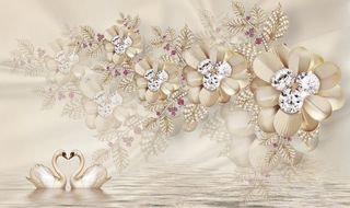 花朵天鹅背景墙壁布图片