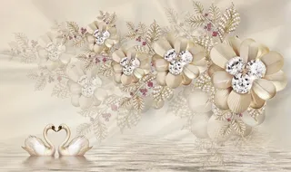 花朵天鹅背景墙壁布图片