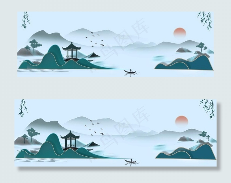 立体山水图片psd模版下载