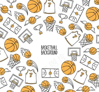 手绘篮球元素背景矢量素材图片