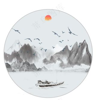 中国风水墨山水设计无框画图片