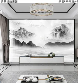 现代轻奢新中式石纹山水背景墙图片 现代轻奢新中式石纹山水背景墙图片
