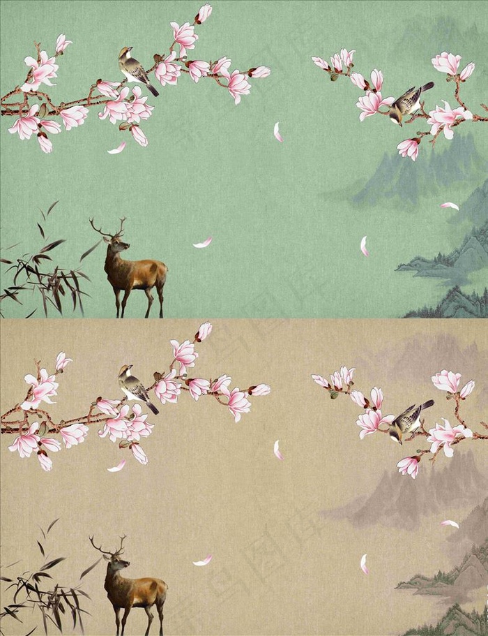 新中式花鸟背景墙图片(9071X5669(DPI:72))psd模版下载