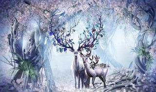 北欧怀旧麋鹿电视沙发背景墙壁画图片