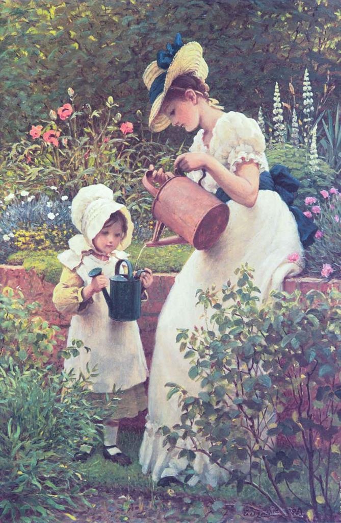 浇花母女图片