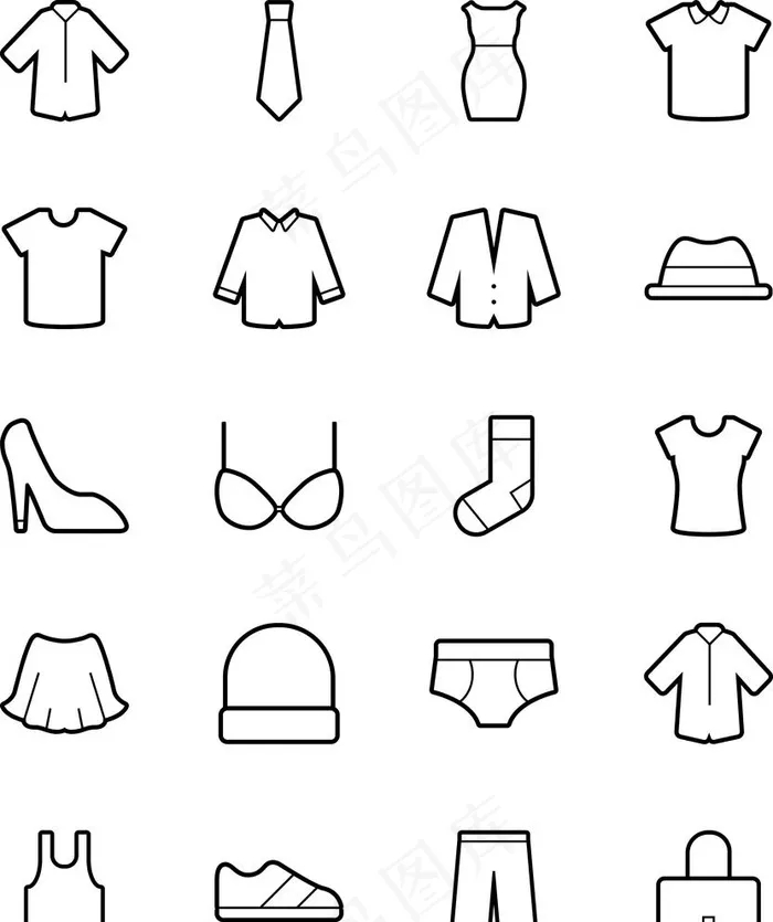 黑色线条衣服服装图标集图片