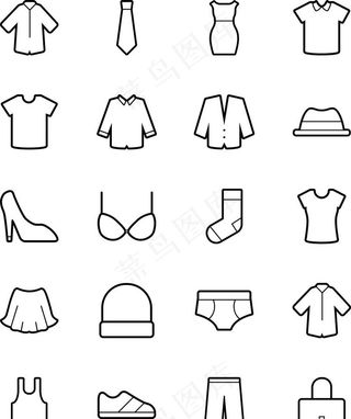黑色线条衣服服装图标集图片