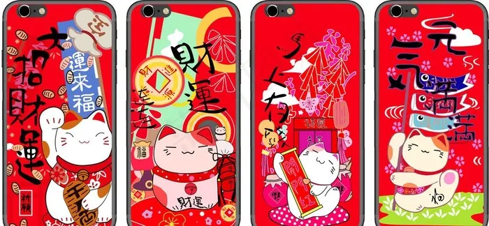 招财猫手机壳图片ai矢量模版下载