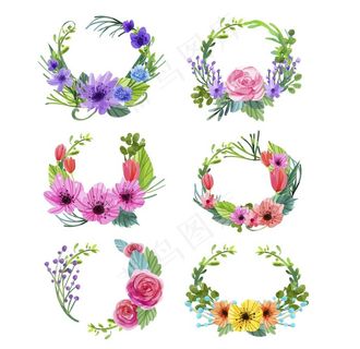 水彩花卉花环花边图片