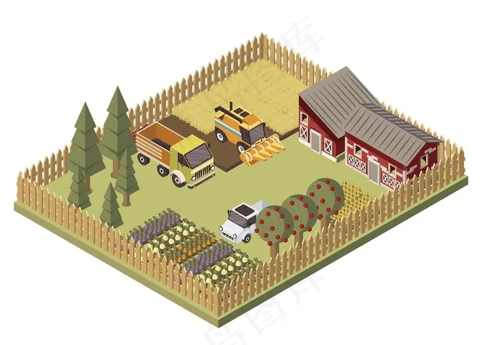护栏农场立体平面图图片eps,ai矢量模版下载