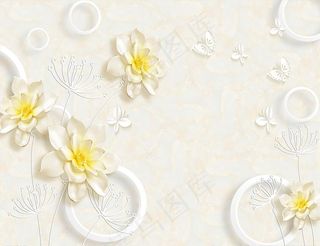 浮雕玉雕花朵立体圆圈背景墙图片