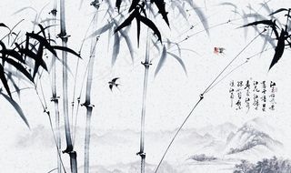 新中式意境水墨山水画背景壁画图片