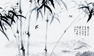 新中式意境水墨山水画背景壁画图片