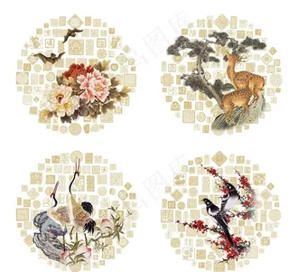 福禄寿喜组合团花图片