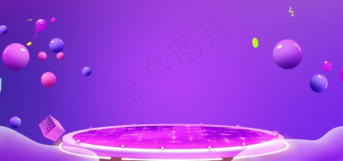 紫色电商狂欢节C4D大气海报图片