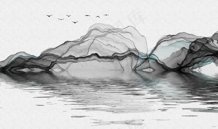 新中式水墨山背景墙装饰画图片(9071X5669(DPI:72))psd模版下载