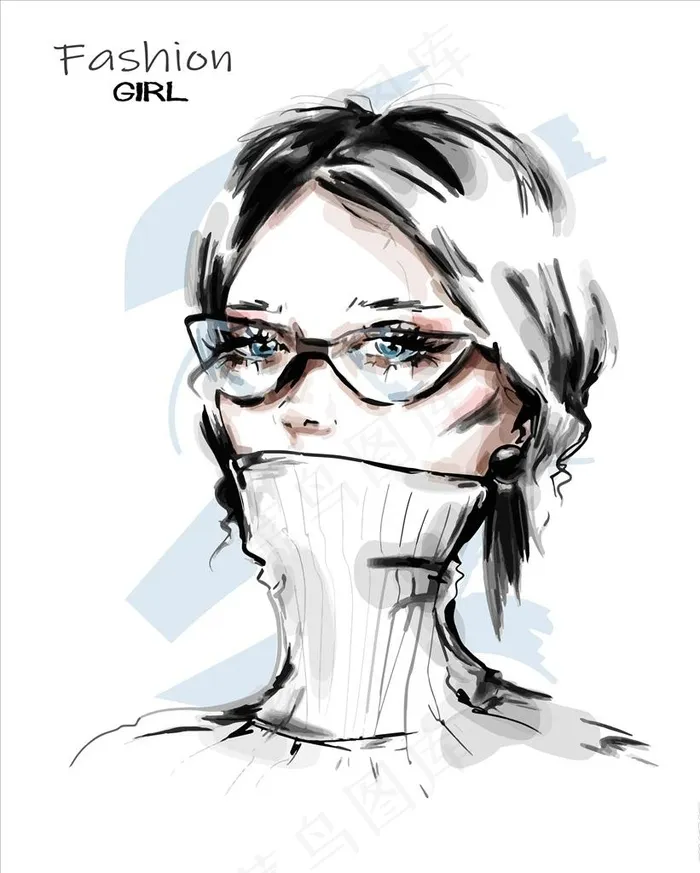 手绘女人肖像图片ai矢量模版下载