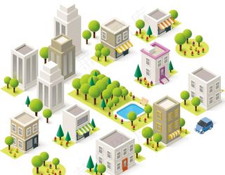 立体小区建筑群设计矢量图图片